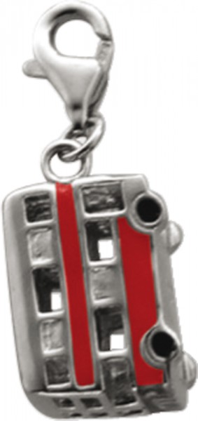 Charm Anhänger in echtem Silber Sterlingsilber 925/- Doppeldeckerbus rot lackiert mit Karabiner zum Einhängen in Bettelarmbändern und Halsketten von Abramowicz aus Stuttgart der Schmuckverkäufer