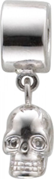 Topmodischer Beadanhänger in  echtem Silber Sterlingsilber 925/-, rhodiniert, mit einem stabilem Klippverschluss. Der Beadanhänger Totenkopf ist besetzt mit 2 funkelnden, weißen  Zirkonia. Es ist geeignet  für Ketten bis zu einer Stärke von 5mm. Seine G