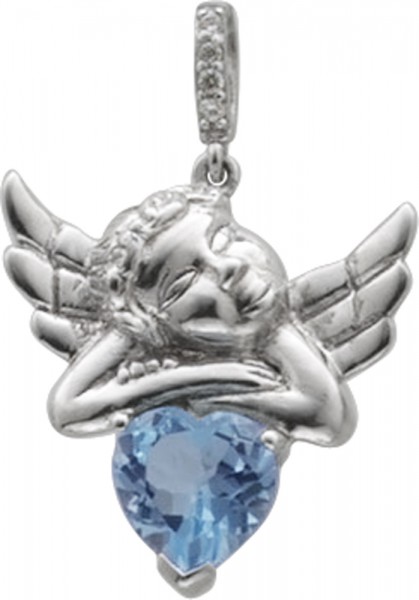 Anhänger in Silber Sterlingsilber 925/-, Engel mit herzförmigen Blautopas, Zirkonia