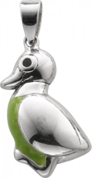 Anhänger in Silber Sterlingsilber 925/-, Ente, grün lackiert
