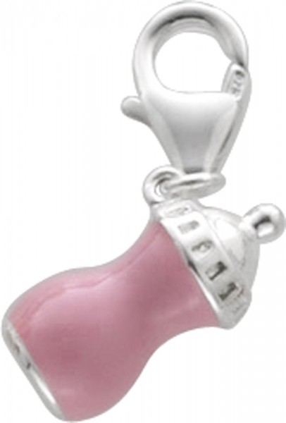 Charms Einhänger in Silber Sterlingsilber 925/- Babyflasche, Nuckelflasche rosa emailliert