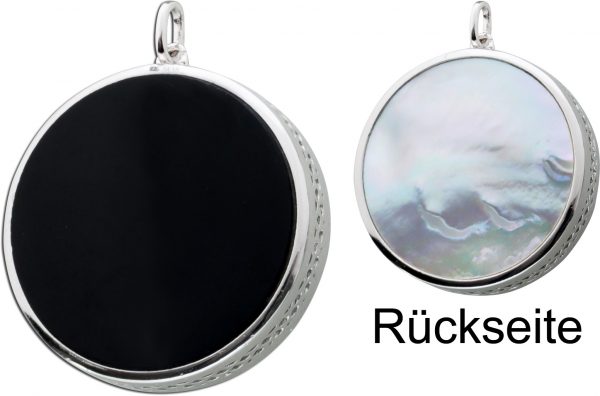 Schwarzer Onyx weißer Perlmutt 2-seitiger Kettenanhänger Silber 925
