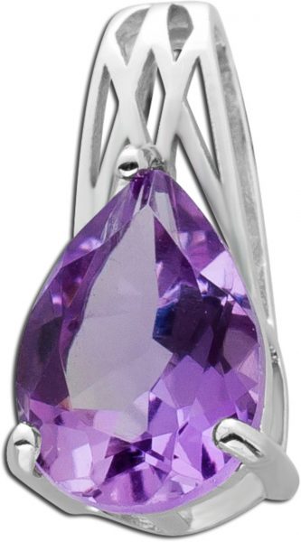 Amethyst Anhänger Silber 925 tropfenförmig violetter Edelstein Krappenfassung Damen