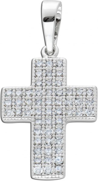 Kreuz Anhänger weißen Zirkonia Steinen Silber 925 Damenschmuck