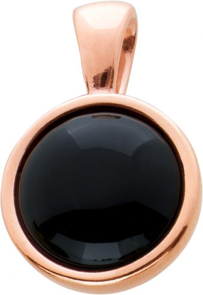 Onyx Anhänger Silber 925 rose vergoldet runder schwarzer Edelstein Cabochon 18x12mm