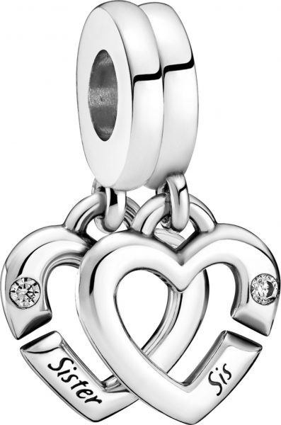 Pandora Moments Charm dangle Anhänger 799538C01 Linked Sister Hearts Split Sterling Silber 925