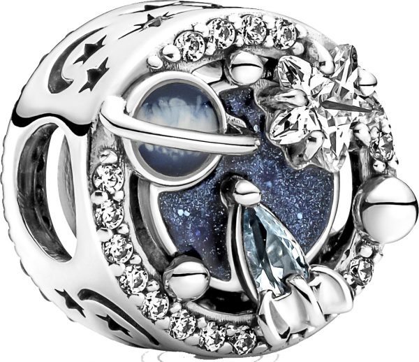 Pandora Moments Charm 790028C01 A Trip To the Galaxy Sterling Silber 925 blaue Emaille Zirkonia blaue Kristalle