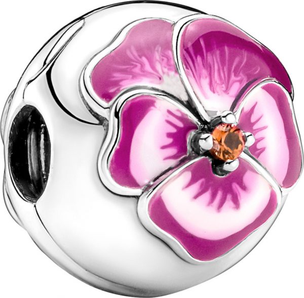 Pandora 790772C01 Clips Charm Pink Pansy Flower Sterling Silber 925 Moments Collection