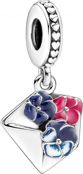 Pandora Charm 790787C01 Dangle Pansy Flower Envelope Sterling Silber 925 Moments Collection