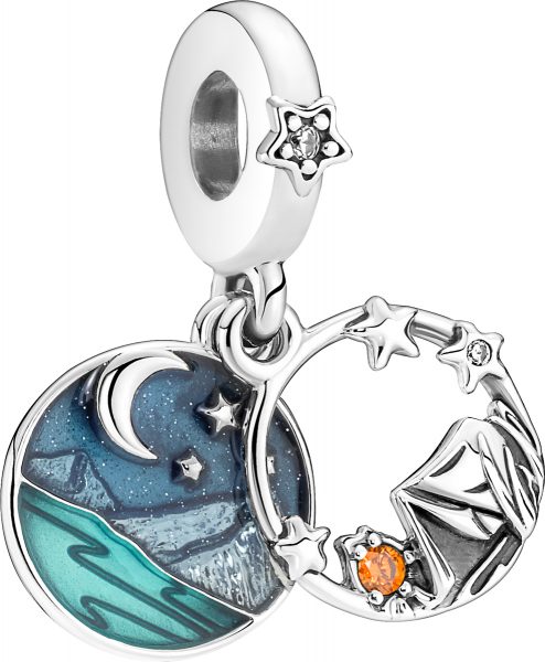 Pandora Sale Charm Dangle Anhänger 791686C01 Camping Night Sky Silber orange Zirkonia mixed Emaille