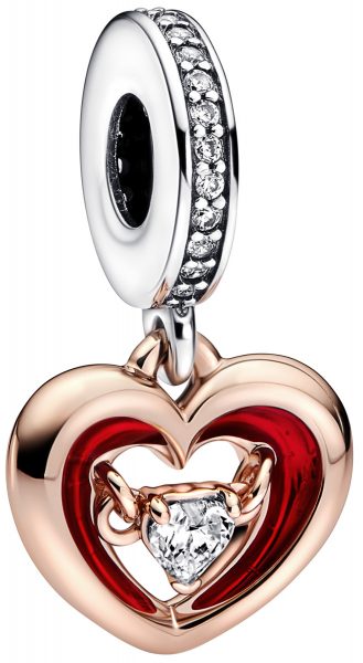 Pandora Charm Two-tone Radiant Heart 782450C01 Sterling Silber 925 14Karat Rosegold Zirkonia rot Emailles