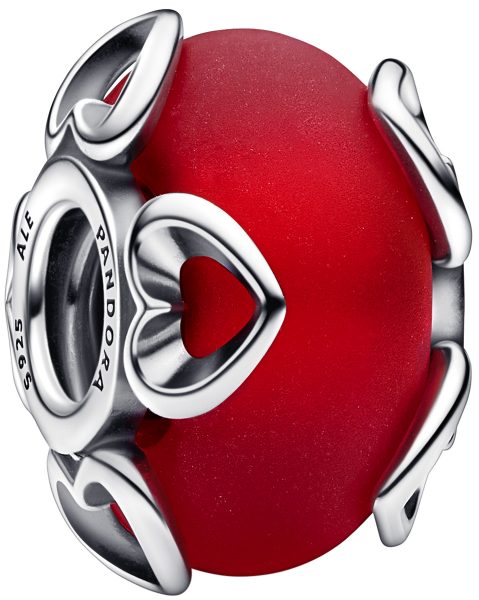 Pandora Charm Frosted Red Murano Heart 792497C01 Sterling Silber 925 24 Karat Blattgold