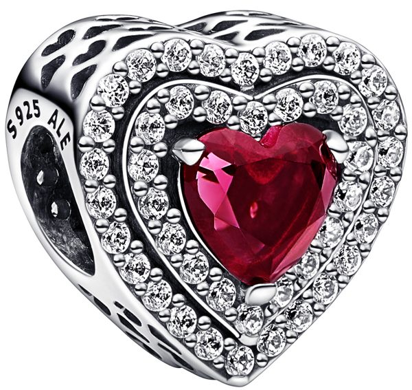 Pandora Charm Levelled Heart 799218C02 Silber 925 roter Kristall klare Zirkonia