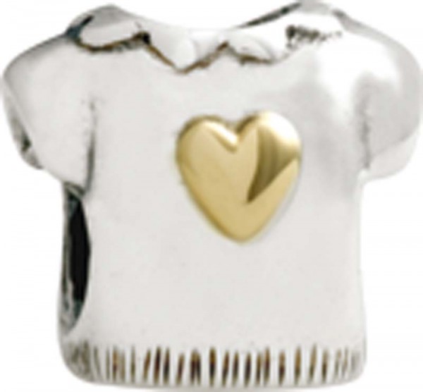 PANDORA Element 79439 T-Shirt aus 925/- Silber Sterlingsilber, Herz aus echtem 585/- (14 Kt.) Gelbgold