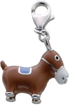 Charm-Anhänger Pferd aus echtem  925/- Silber Sterlingsilber, emailliert, mit  Karabinerverschluss versehen,Größe 15×21 mm (Maße ohne Verschluss). Charmclub
