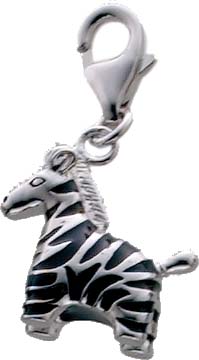 Bunter Charm-Anhänger Zebra  aus echtem  925/- Silber Sterlingsilber, emailliert und mit Karabinerverschluss versehen, Größe11x17mm (Maße ohne Verschluss). Charmclub
