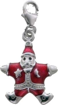 Charm-Anhänger im Saboo Look Weihnachtsmann aus echtem  925/- Silber Sterlingsilber, lackiert, Karabinerverschluss, Größe 17×17 mm (Maße ohne Verschluss).