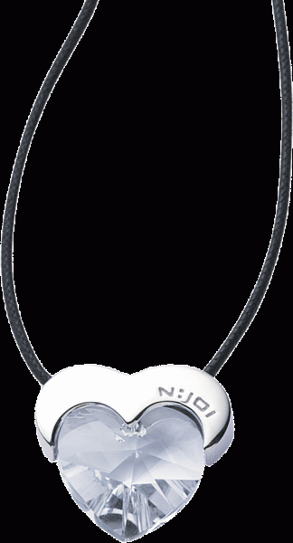 NJOI Herzanhänger in Silber Sterlingsilber 925/- mit klarem Zirkonia und Lederband 45cm