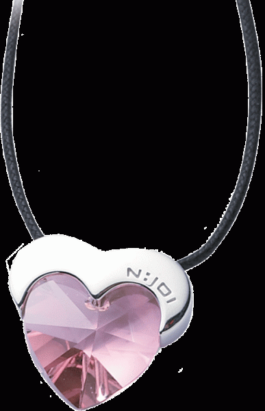 NJOI Herzanhänger aus Silber Sterlingsilber 925/- mit pinkem Zirkonia und Lederband 45cm
