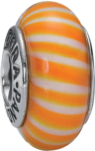 PANDORA Charms Muranoglas Element 790679 in 925/- Silber Sterlingsilber Fassung, orangefarben quergestreift