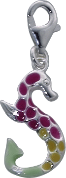 Charm  Seepferd aus dem Charmclub aus echtem  925/- Silber Sterlingsilber, lackiert, Karabinerverschluss, Größe: 1,0×3,0 cm (Maße mit Verschluss) im angesagten Saboo Look aus Stuttgart!