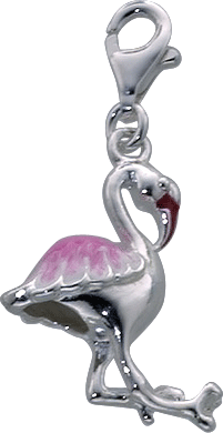 Charm  Flamingo aus dem Charmclub aus echtem  925/- Silber Sterlingsilber, lackiert, Karabinerverschluss, Größe: 1,4×3,0 cm (Maße mit Verschluss) im angesagten Saboo Look aus Stuttgart!