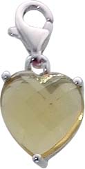Charm-Anhänger Herz aus der Charmsfamilie aus echtem  925/- Silber Sterlingsilber und einem gelben Glasstein in Herzform,  mit Karabinerverschluss, Größe: 1,0×2,0 cm (Maße mit Verschluss). Stuttgarts Preishit!