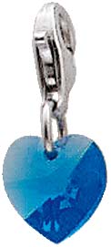 Charm Herz aus der Charmsfamilie in echtem  925/- Silber Sterlingsilber , mit blauem funkelndem Zirkoniastein und stabilem Karabinerverschluss. Größe: 1,0×2,4cm (Maße mit Verschluss). Aus dem Hause Abramowicz, dem Juwelier Ihres Vertauens. Stuttgarts Pr
