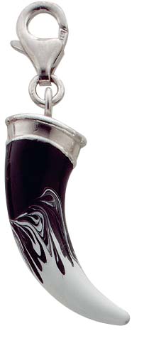 Charmanhänger Horn aus dem Charmclub in echtem  925/- Silber Sterlingsilber, schwarz/weiss lackiert  mit stabilem Karabinerverschluss. Größe: 0,5×4,0 cm (Maße mit Verschluss) im angesagten Saboo Look. Preisknaller aus Stuttgart! ABRAMOWICZ der Juwelier