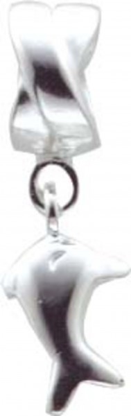 Charm-Anhänger in Silber Sterlingsilber 925/- poliert mit einem süßen Delphin, Länge 2,5cm, Lochgröße 4mm, auch für Beadbänder wie PANDORA – nur aus Stuttgart, Abramowicz, der Juwelier Ihres Vertrauens.