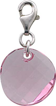 Anhänger aus echtem Silber Sterlingsilber 925/- mit rosa Glasanhänger mit einem  Durchmesser von 18mm  (ohne Karabinerhaken). Er ist mit einem Karabinerhaken versehen, das Glas ist  facettiert und leicht gewellt.Stärke von 3mm. Stuttgarts Premiumqualität